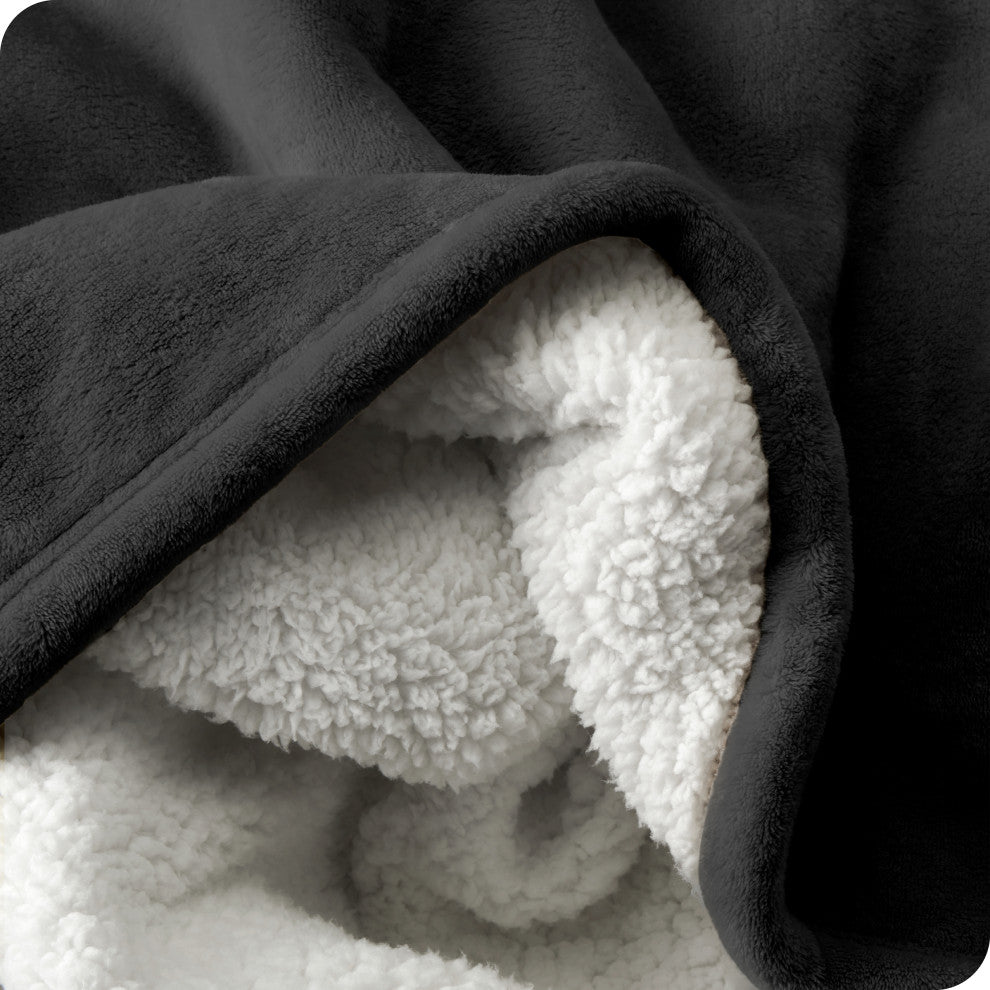 Fleece Sherpa Blanket, Black, King