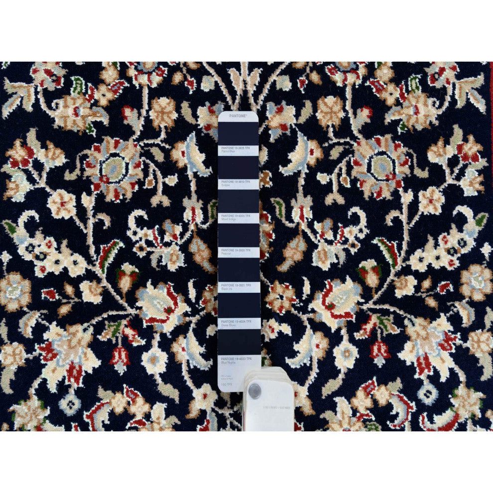 Midnight Blue 250 KPSI Wool and Silk Hand Knotted Nain Runner Rug 2'8" x 10'0"