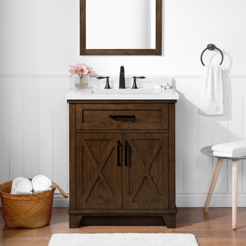Ove Decors Ollie 30" Single Sink Vanity, Antique Coffee With Ash Hardware