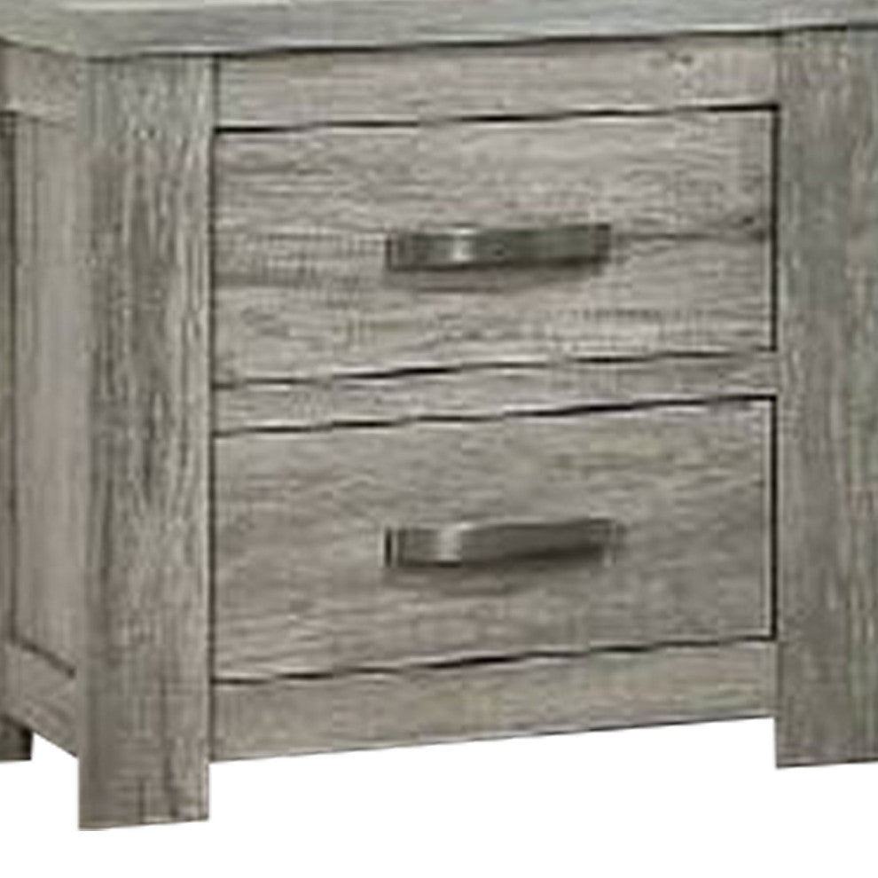 Benzara BM232687 Wooden Nightstand With 2 Drawers and Metal Bar Handles, Gray