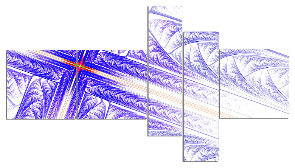 Blue Fractal Cross Design, Abstract Canvas Art Print, 60"x32", 5 panels