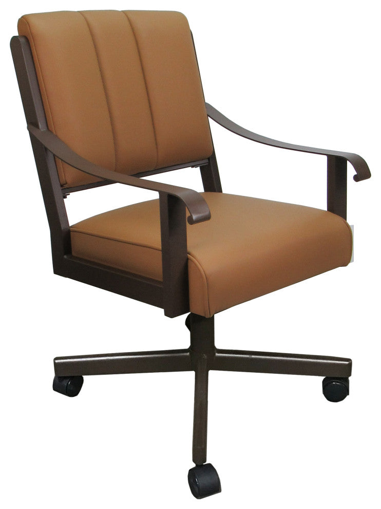 Leather Memphis Dining Caster Chair Swivel Tilt with Wheels, Brown Leather on Brown
