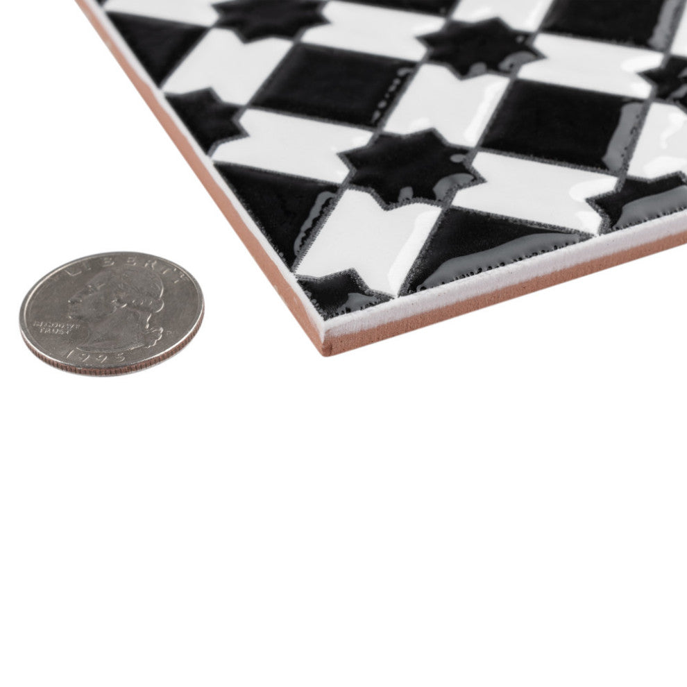 Sevillano Giralda Checkerboard Glossy Black and White Ceramic Wall Tile