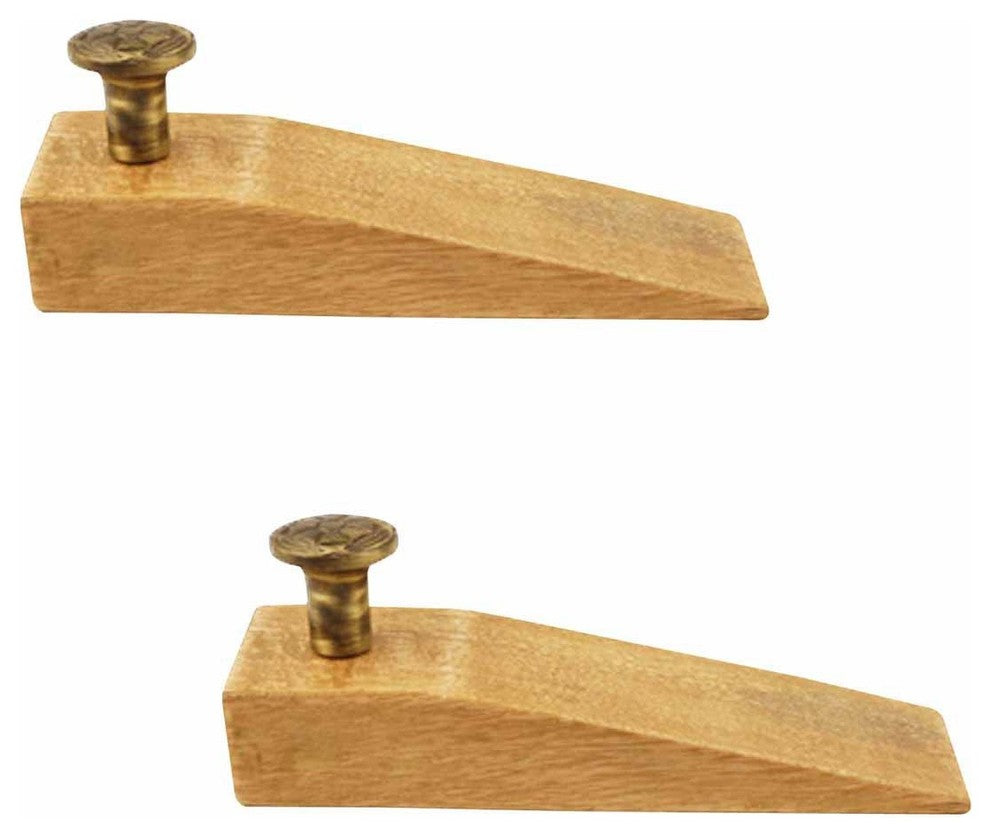 2 Door Wedge Solid Mango Wood Antique Brass Knob Natural |
