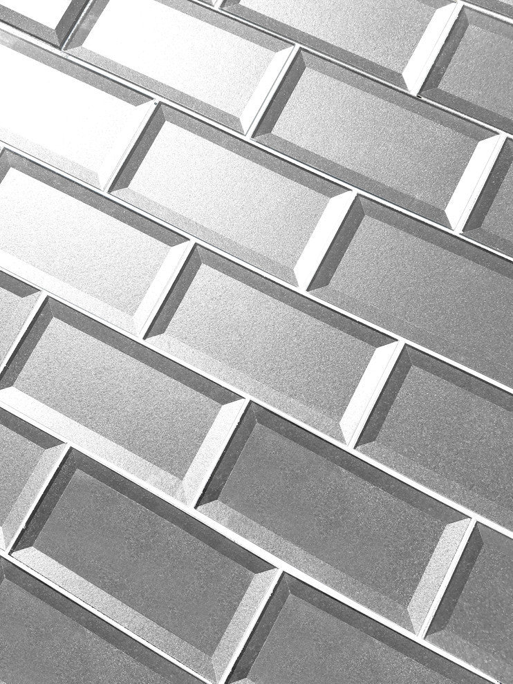 Forever 3"x 6" Bevel Glass Subway Tile,Eternal Silver, Piece