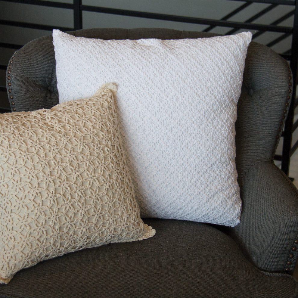 Crochet Envy 24x24 Linea Pillow, White