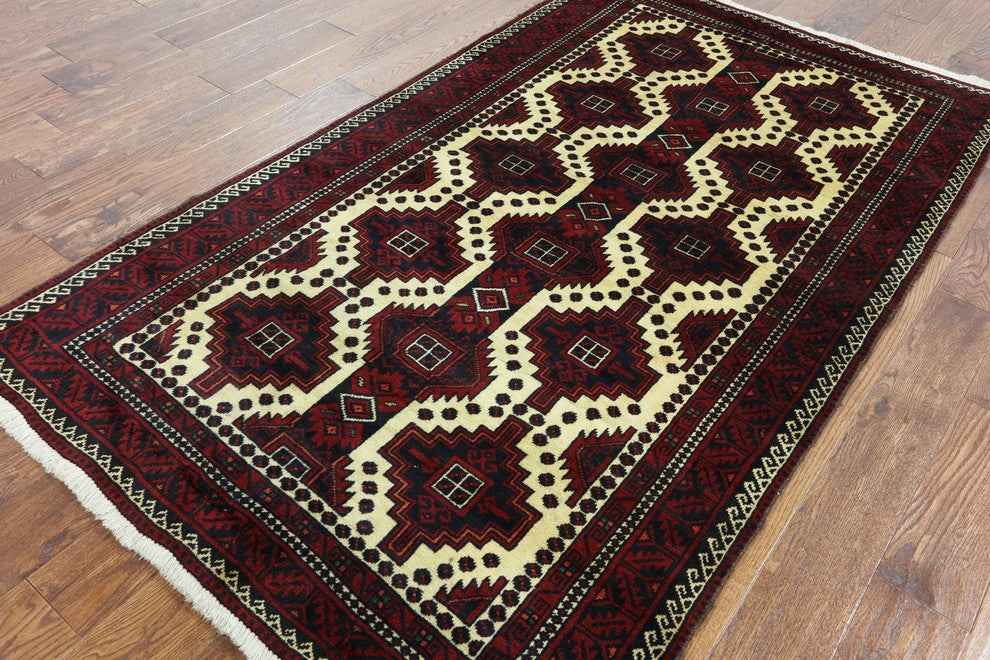 4'x7 Hand Knotted Persian Baluch Wool Area Rug, W2353