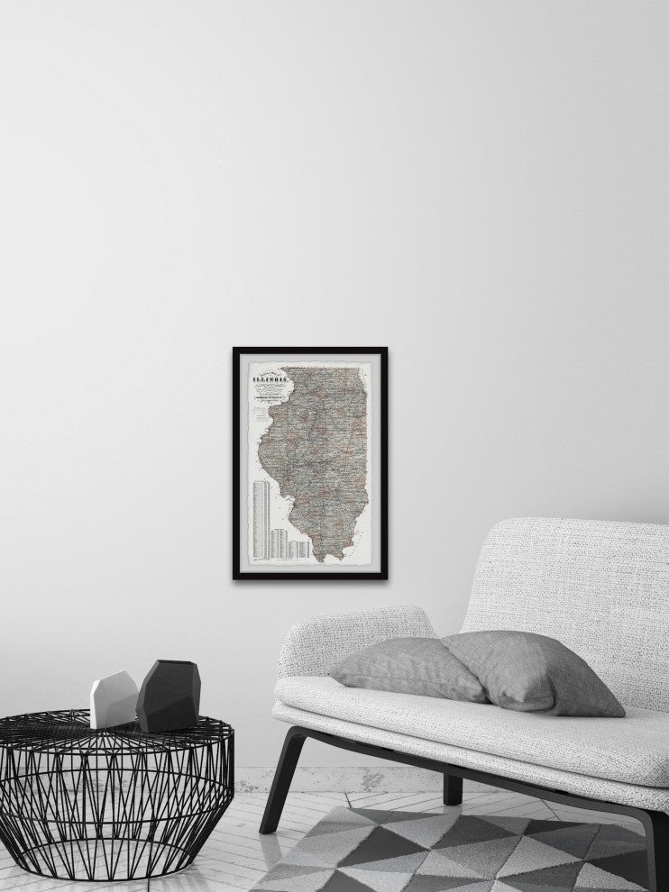 "Detailed Illinois State Map" Framed Painting Print, 24x36
