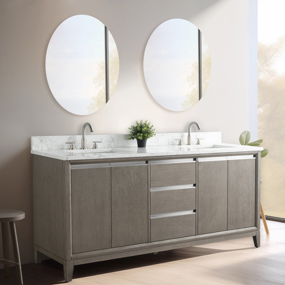 Vanity Art Bathroom Vanity With Sink, Driftwood Gray, 72" Double