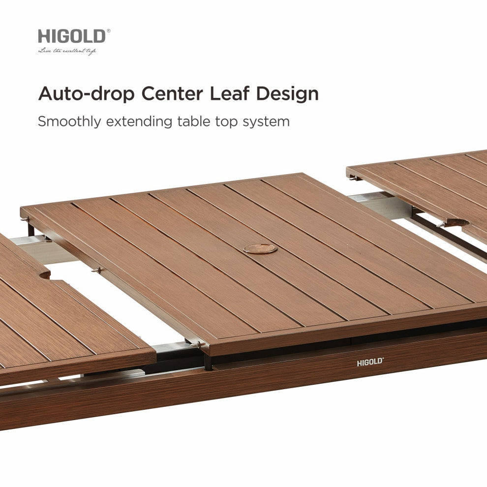 HIGOLD Carlo 8+1 Pieces Extendable Aluminum Outdoor Dining Set, Wood Color