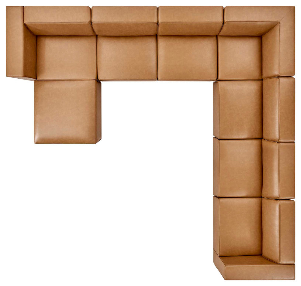 Sectional Sofa Set, Faux Vegan Leather, Tan, Modern, Living Lounge Hospitality