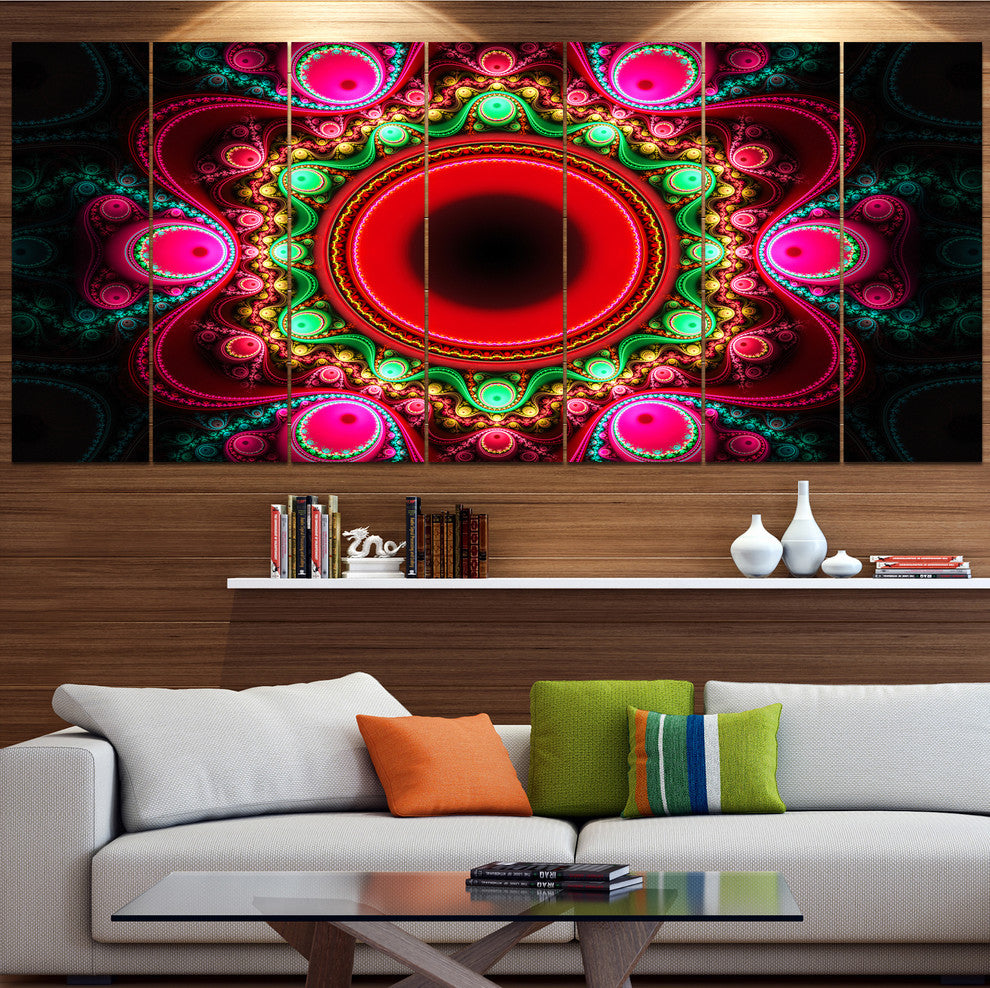 Pink Wavy Curves and Circles, Abstract Canvas Art Print, 83"x32", 7 Panels