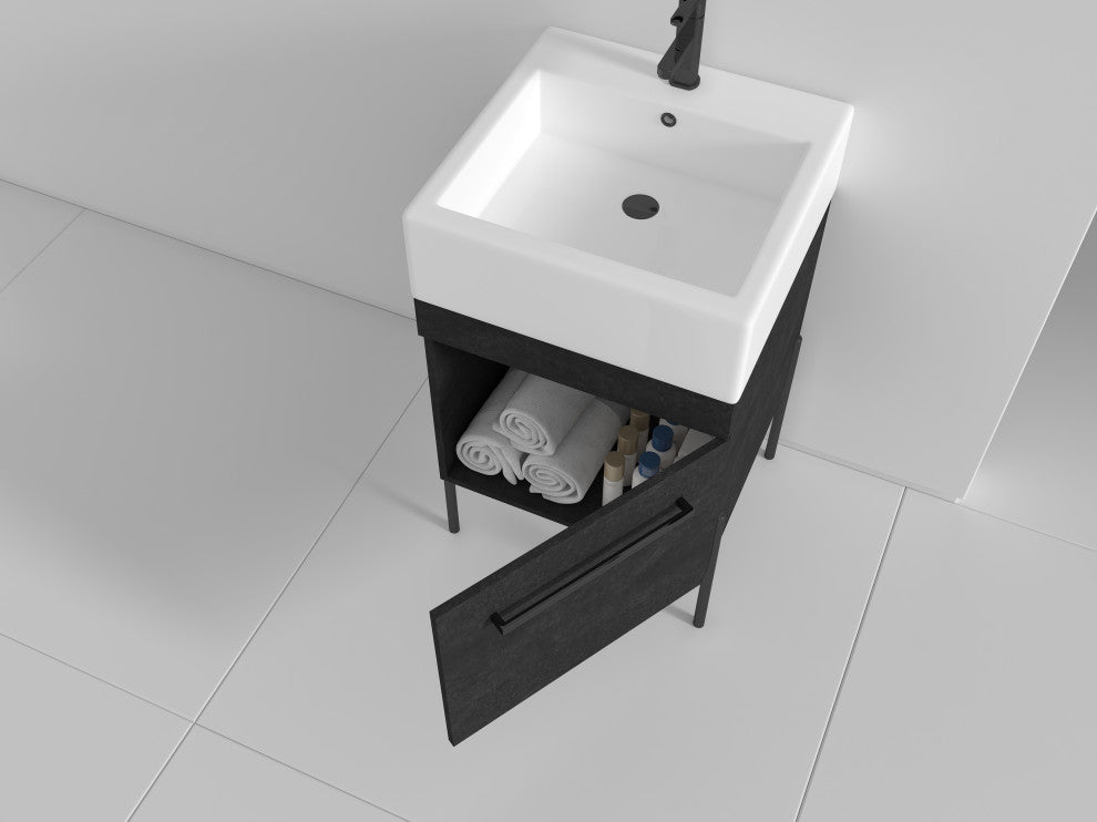 Fine Fixtures Modern Vanity Set, Black Marble, 20", Black Hardware