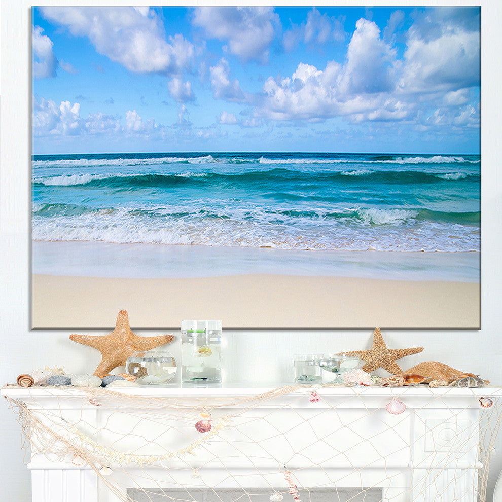 "Serene Blue Tropical Beach" Seashore Canvas Print, 32"x16"