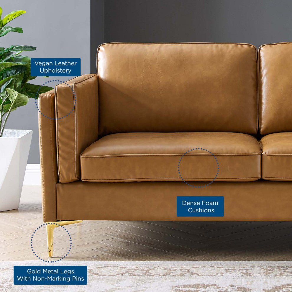 Kaiya Vegan Leather Sofa, Tan