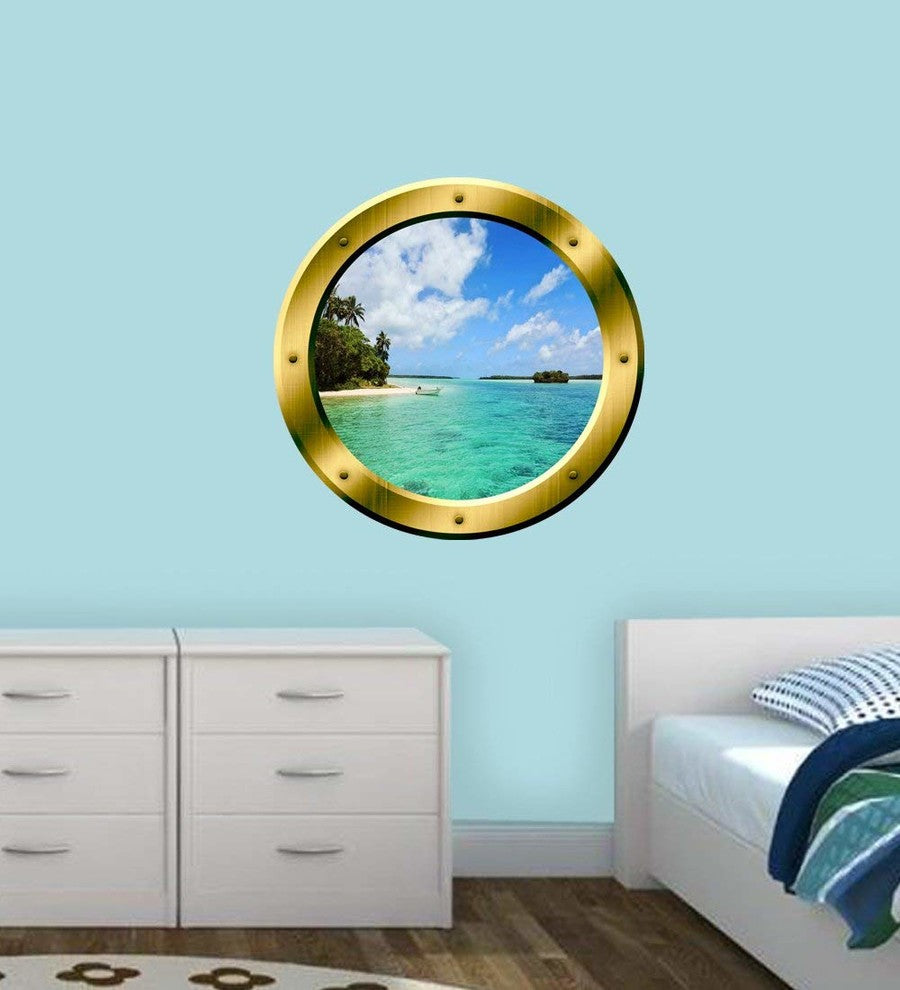 VWAQ, Ocean Porthole Beach Wall Decal 3D Wall Sticker Peel And Stick Mural, 20"
