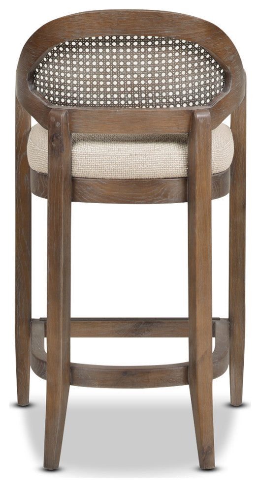 Americana Mid-Century Modern Rattan Cane Back Stool, Taupe Beige Textured Weave, 26" Counter Height