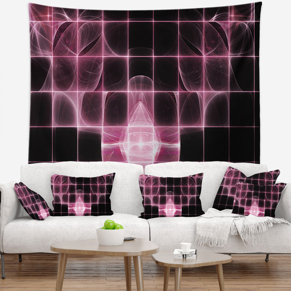Pink Bat Outline on Radar Abstract Wall Tapestry, 80"x68"
