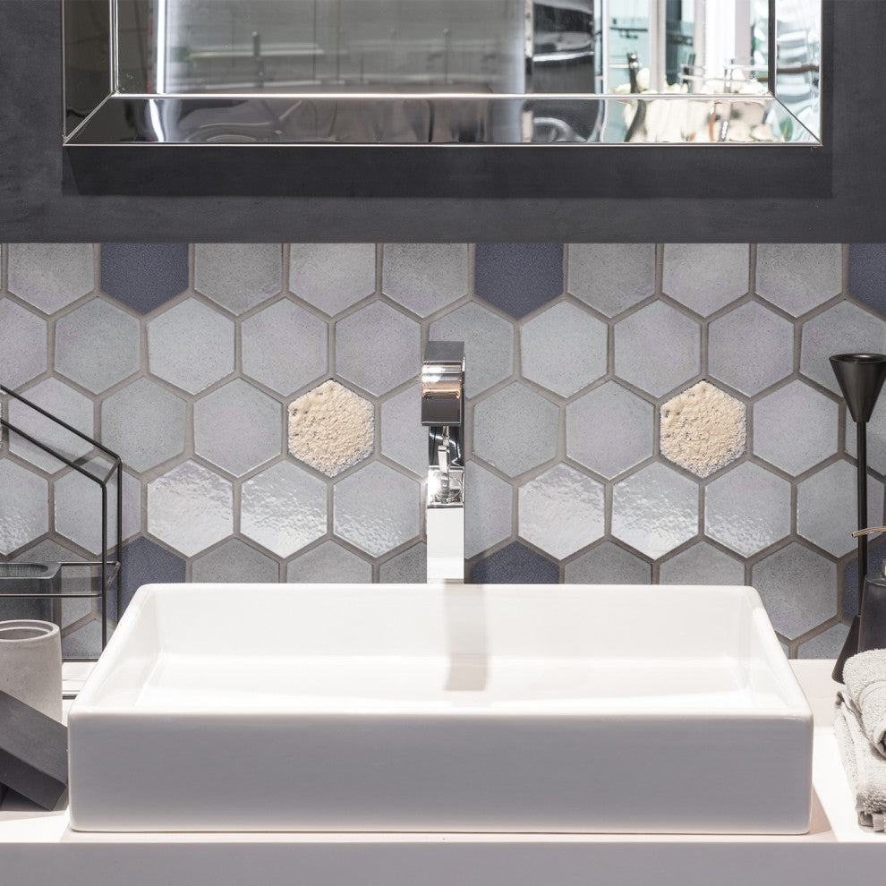 Lugo 12.1x10.43, Gray Lava Stone Mosaic Floor & Wall Tile, 7.83ft/case, Sample
