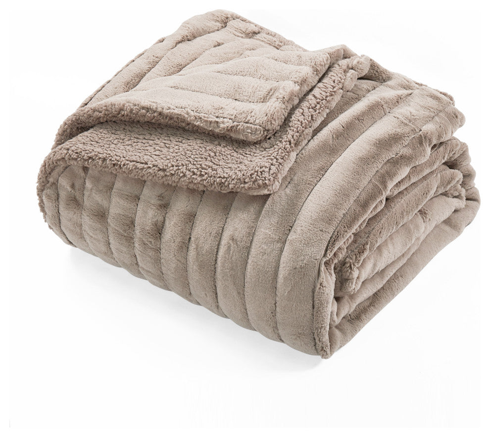 Super Mink Faux Fur Throw Blanket, Oatmeal, 118" X 95"