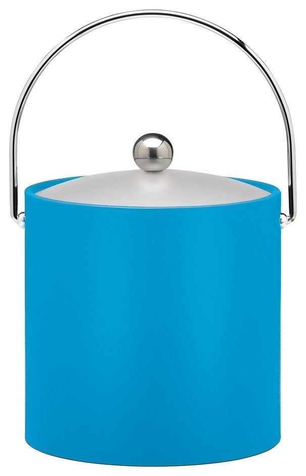 Blue 3 qt. Ice Bucket, Chrome Bale Handle, Chrome Round Knob, Frosted Vinyl Lid