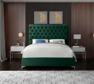 Cruz Velvet Upholstered Bed, Green, Full
