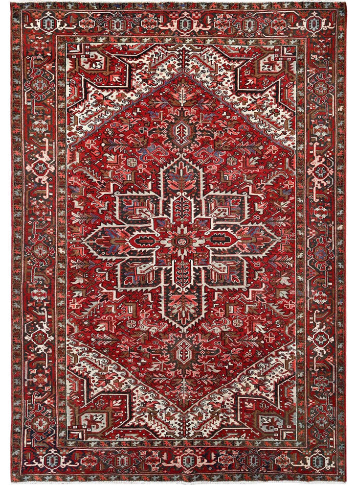 Ajax Red Pure Wool Hand Knotted Vintage Persian Heriz Oriental Rug 7'9"x10'10"