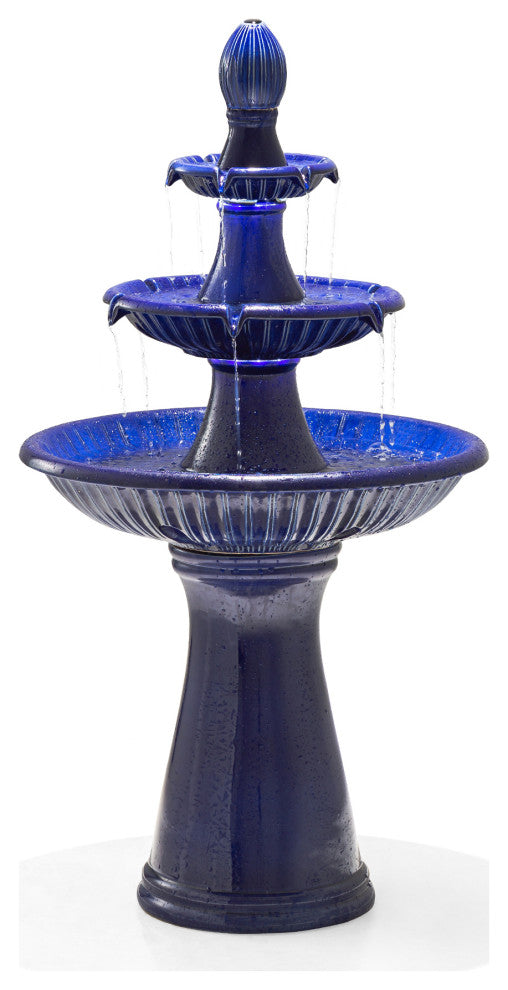 Cobalt Blue 3-Tier Ceramic Outdoor Fountain