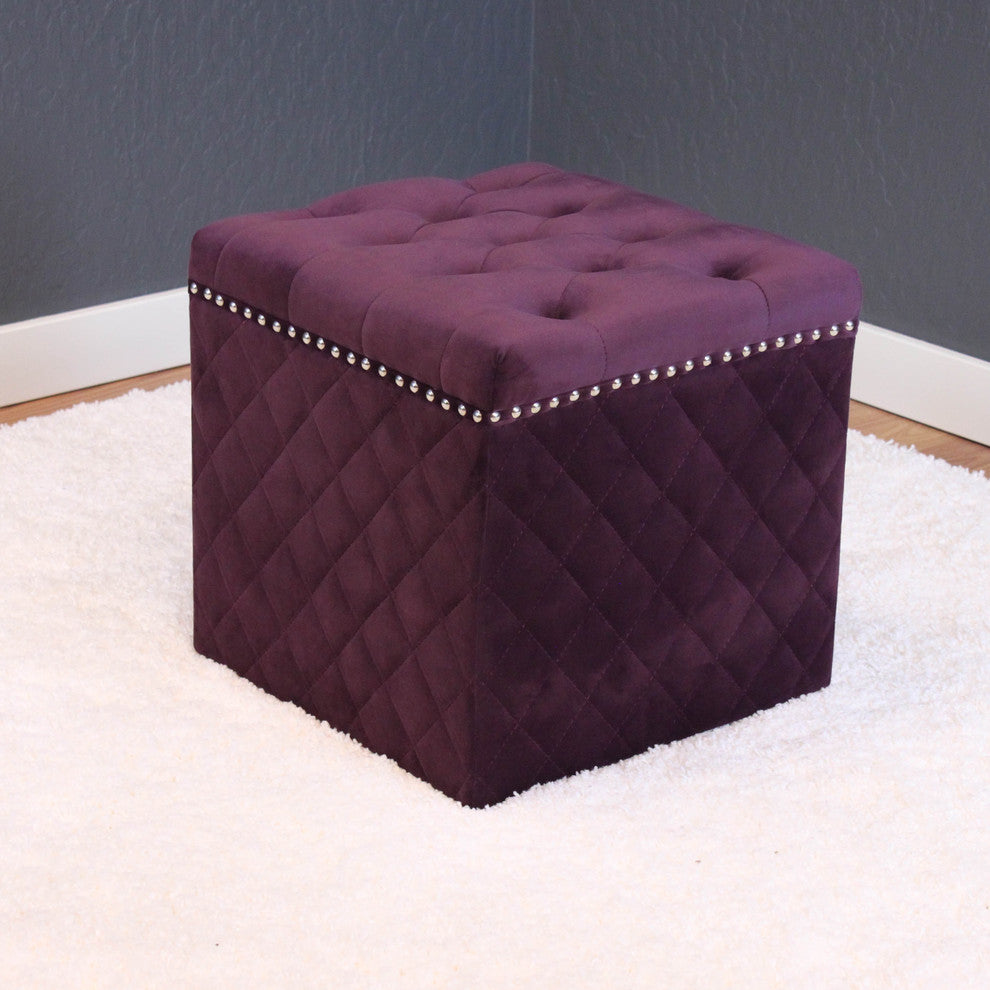 Lemele Velvet Ottoman, Plum Wine