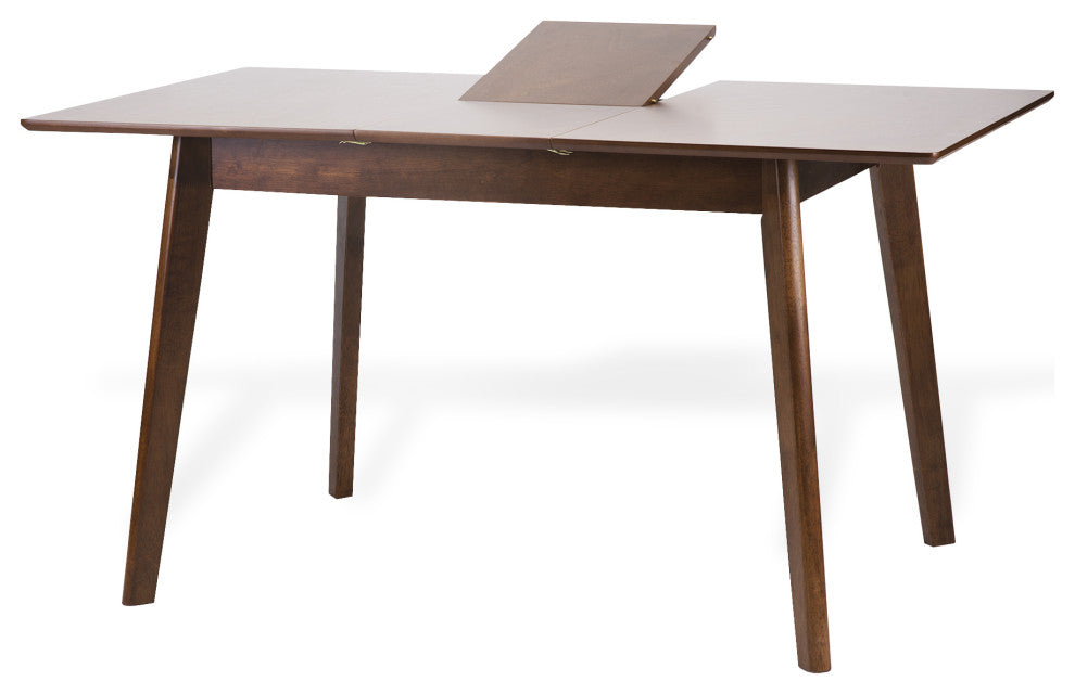 Extendable Rectangular Dining Room Table Modern Solid Wood, Medium Brown
