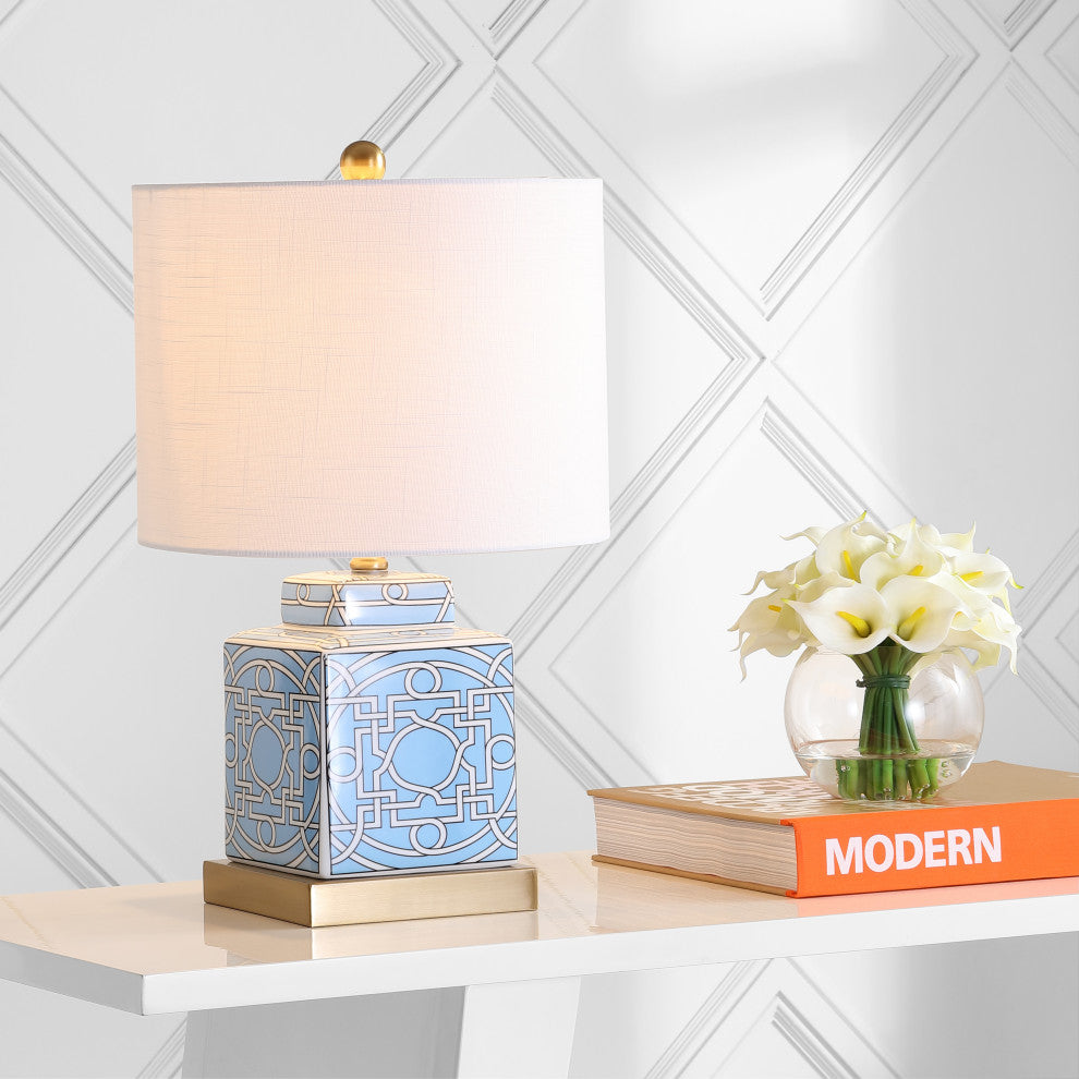 Catherine 22" Ceramic, Metal Ginger Jar LED Table Lamp, Blue, White