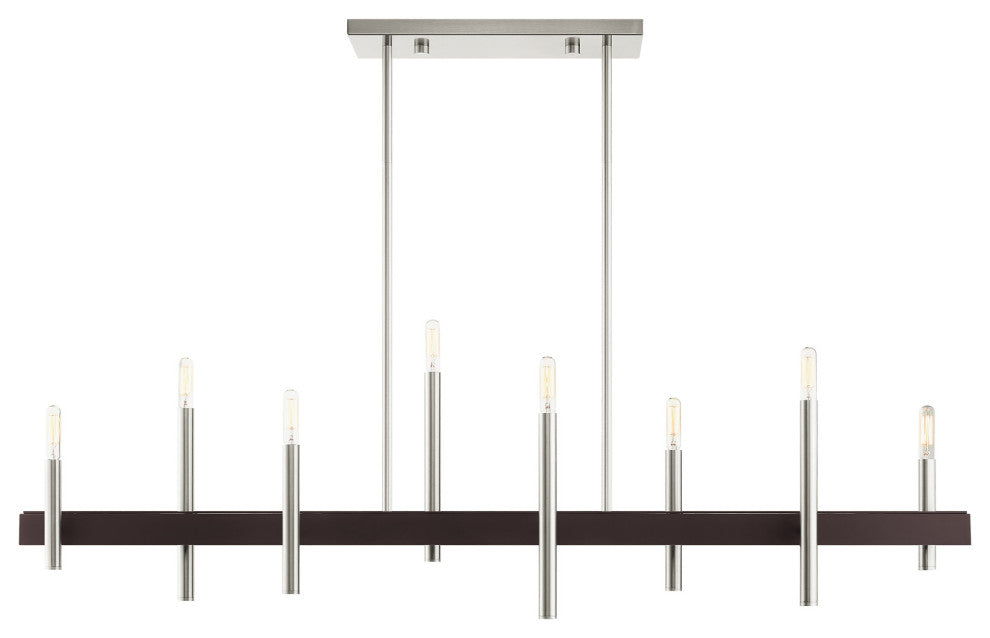 Livex Lighting Denmark 8 Light Brushed Nickel, Bronze Large Linear Chandelier