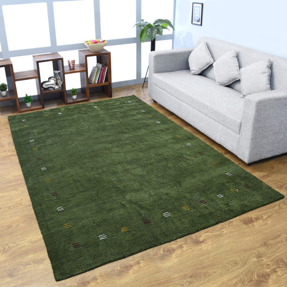 Hand Knotted Loom Silk Mix Area Rug Contemporary Green