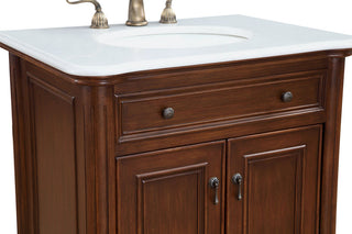 30" Single Bathroom Vanity, Teak Color With Ivory White Quartz