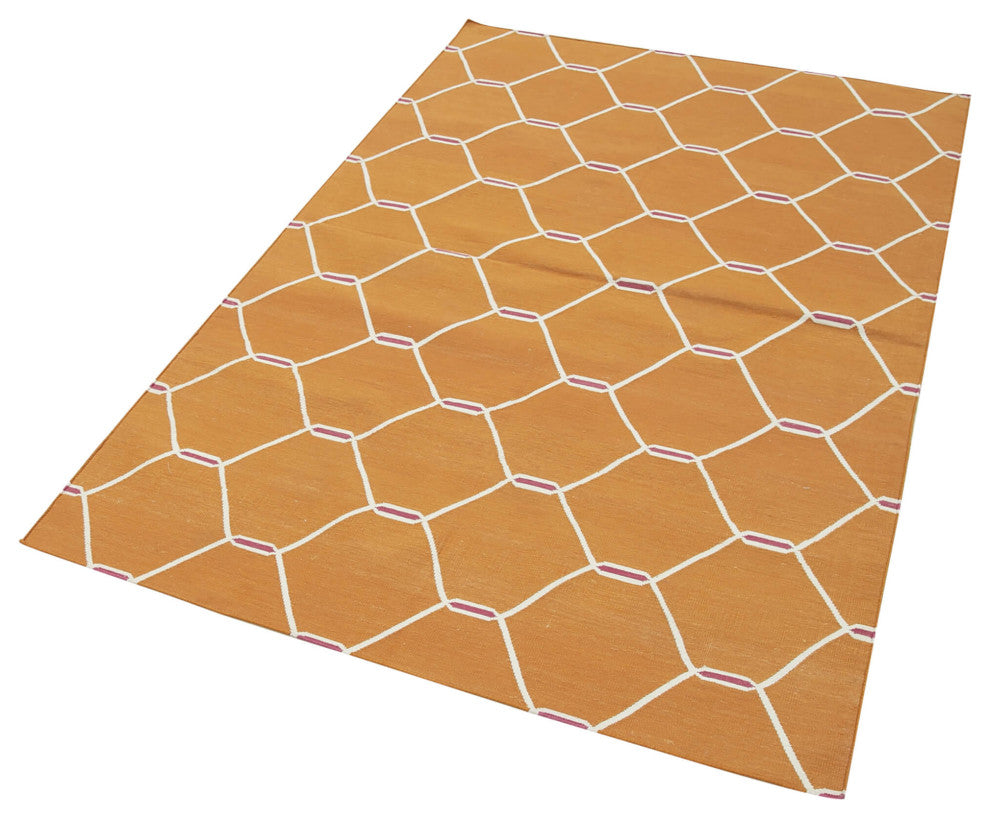 Rug N Carpet - Handmade Wool 3' 8'' x 5' 7'' Modern Design Dhurrie Kilim Rug