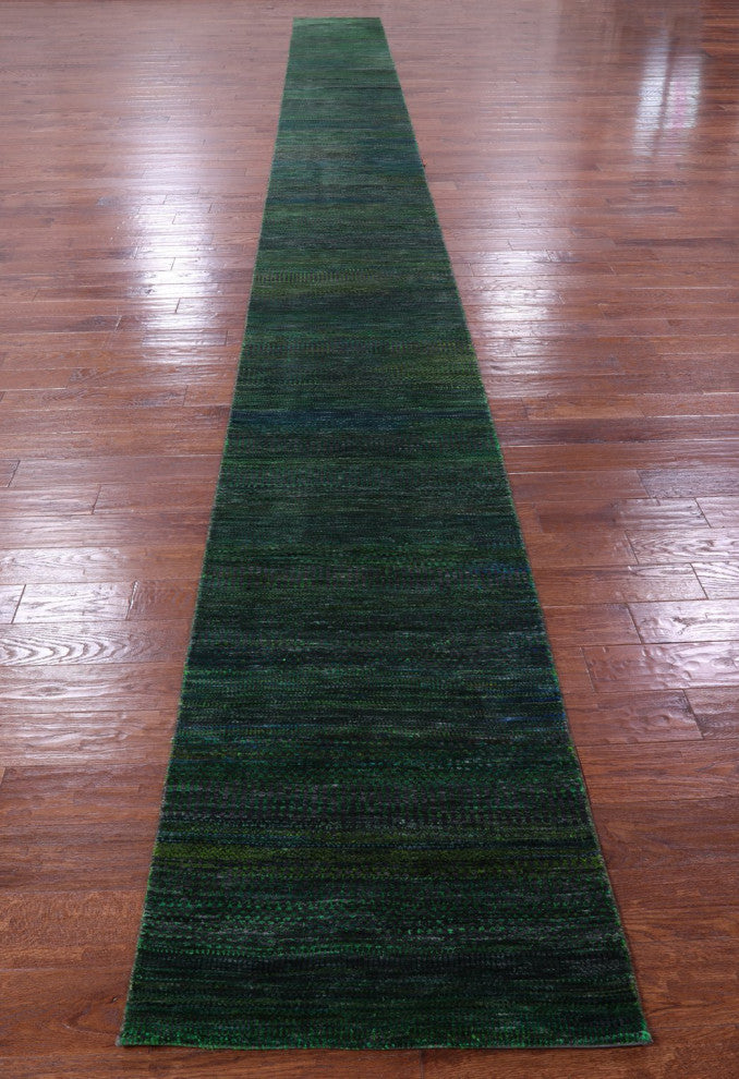 Runner Wool and Silk Super Savannah Gabbeh Hand-Knotted Rug 2' 5" X 27' 8" Q8992