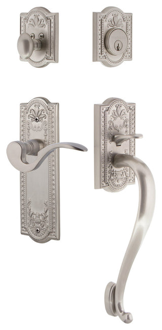Meadows Plate S Grip Entry Set Manor Lever, Satin Nickel, 2-3/8", Right