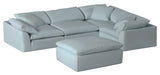 5-Piece Slip-Covered L-Shaped Sectional Sofa With Ottoman, Ocean Blue