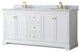 72" Double Bath Vanity, White, White Carrara Countertop, Sinks, Gold Trim