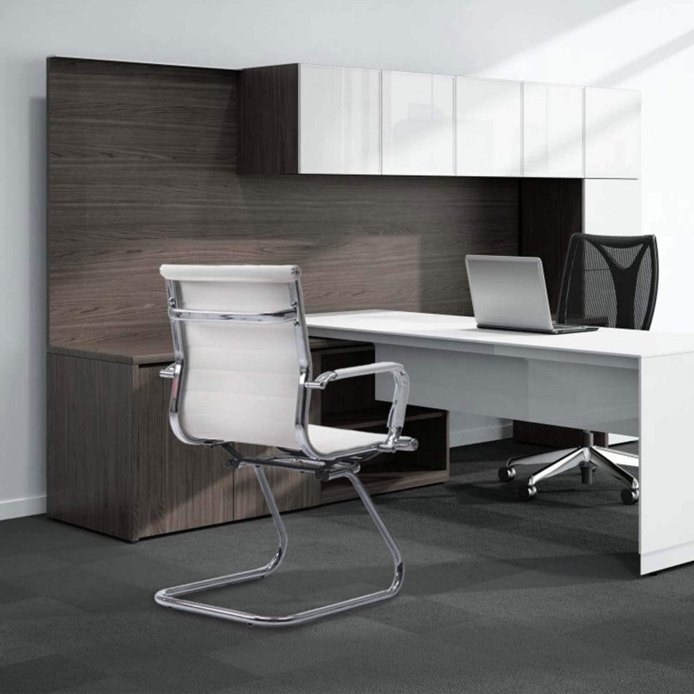 Reception Chairs No Wheels Leather Conference Chair (Set of 2), White