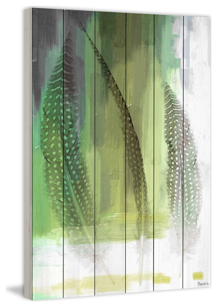 "Emerald Feathers" Print on White Wood, 24"x36"