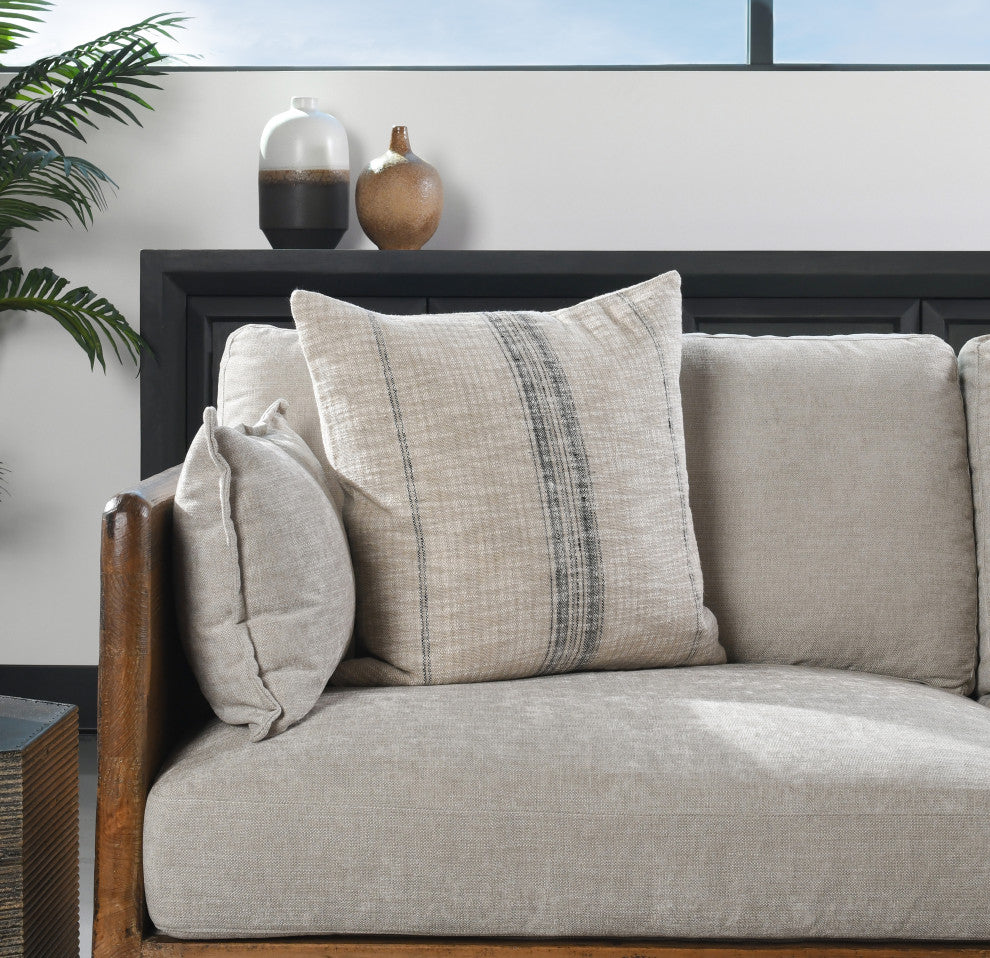 Tia 22" Square Throw Pillow, Natural Ivory, Natural,black, 22" X 22"