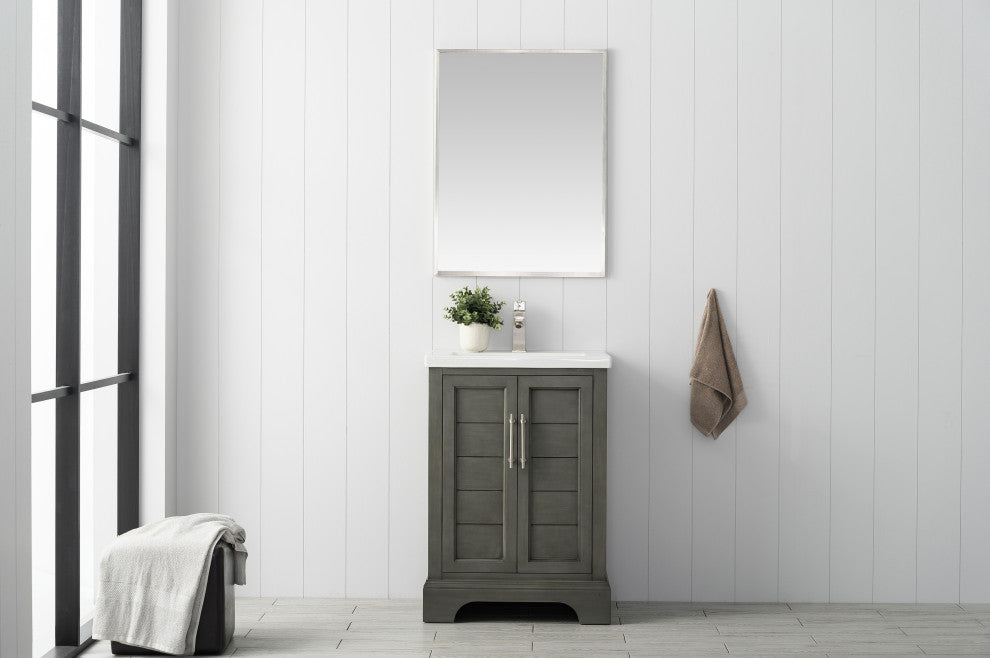 Vanity Art Bathroom Vanity With Sink & Top, Silver Grey, 24", White Ceramic