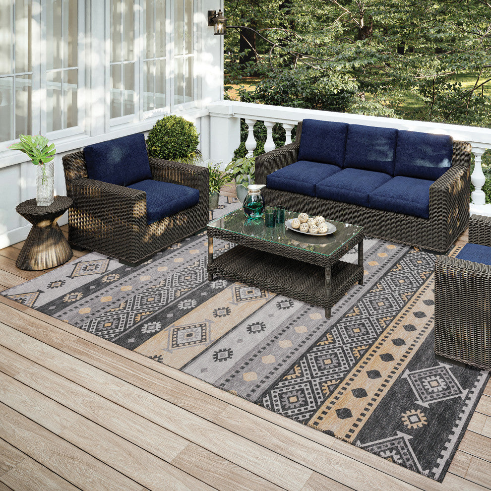 Indoor/Outdoor Sedona SN12 Midnight Machine Washable 3' x 5' Rug