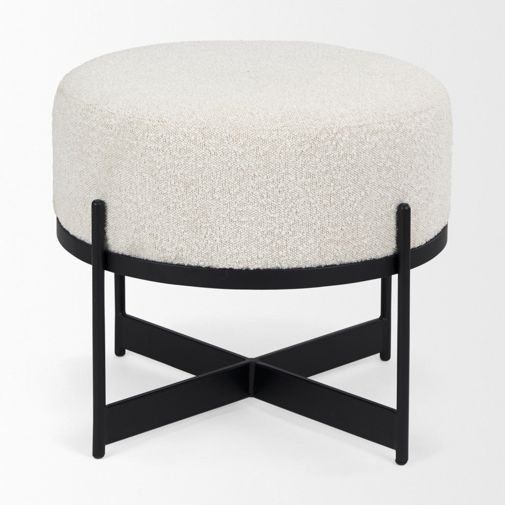 Amelia Cream Boucle With Black Metal Upholstered Pouf