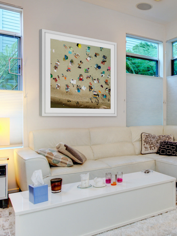 "Beach Towels" Framed Print by Karolis Janulis