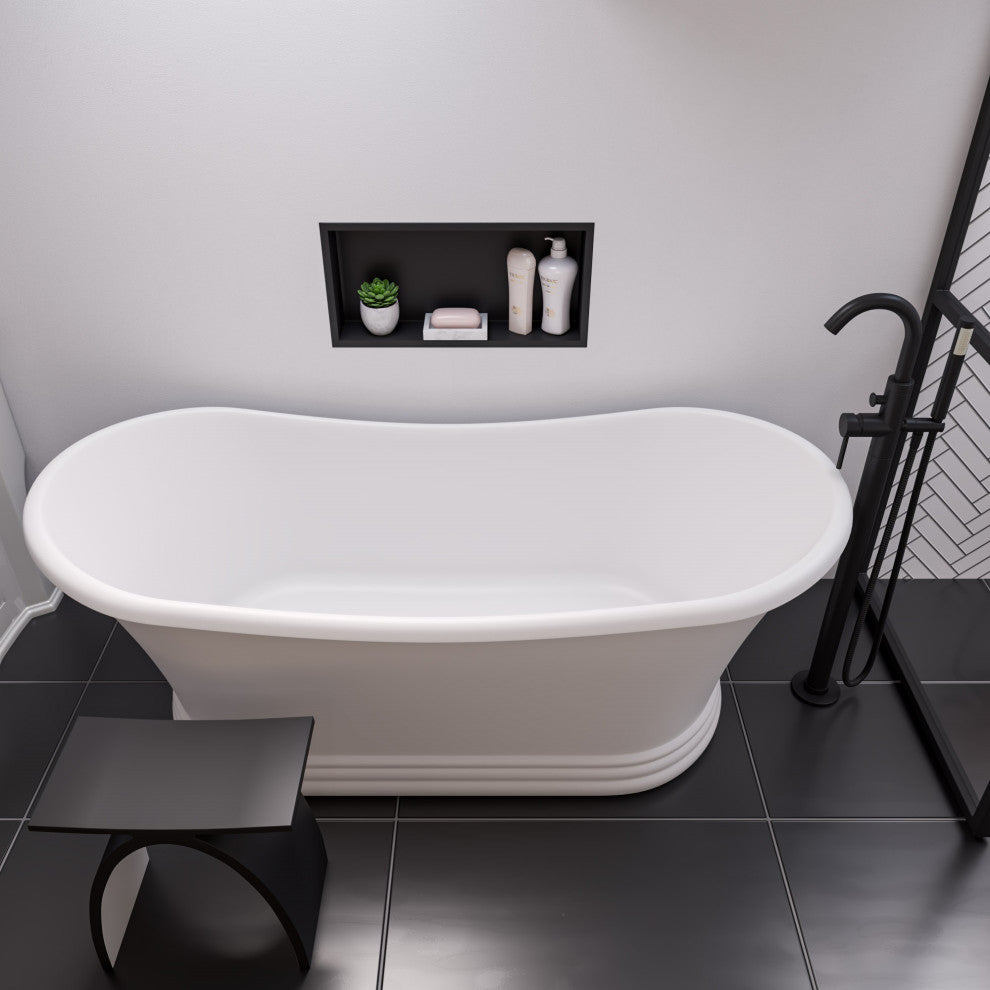 ABST77BM Black Matte Arched Solid Surface Resin Bathroom / Shower Stool