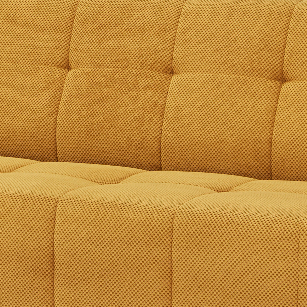 Benzara BM285049 79" Convertible Sofa Bed Futon, Tufted Cushions, Yellow