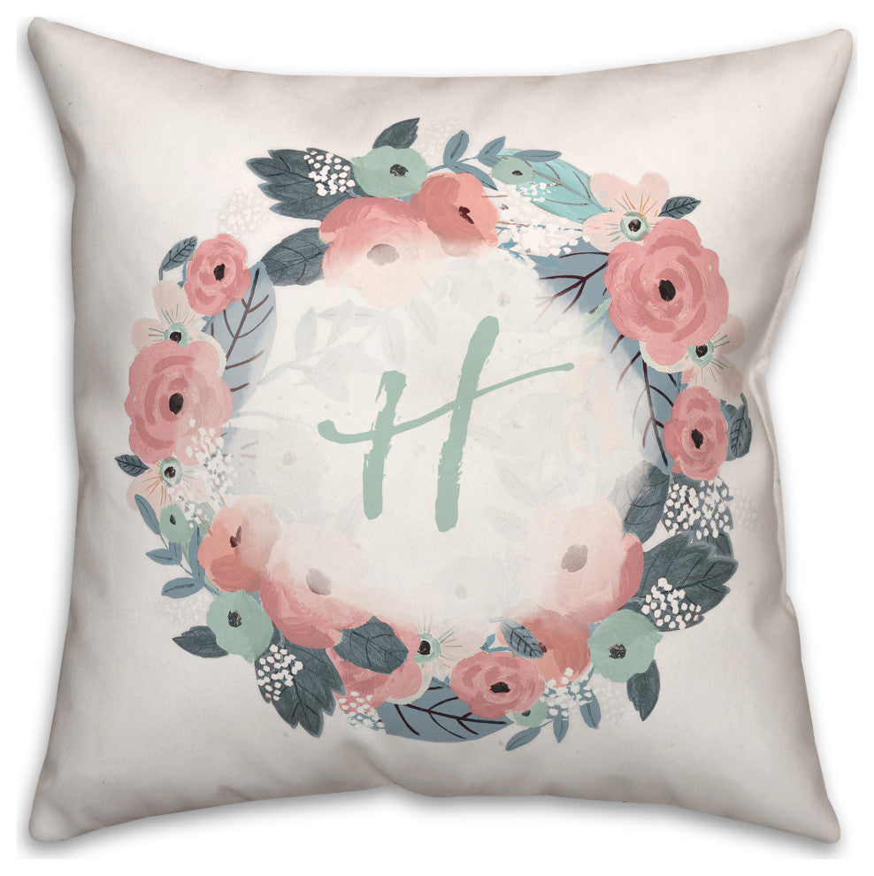 H Monogram Wreath 18x18 Spun Poly Pillow