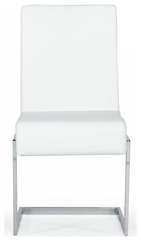 Set of Two White Silver Modern Dining Chairs